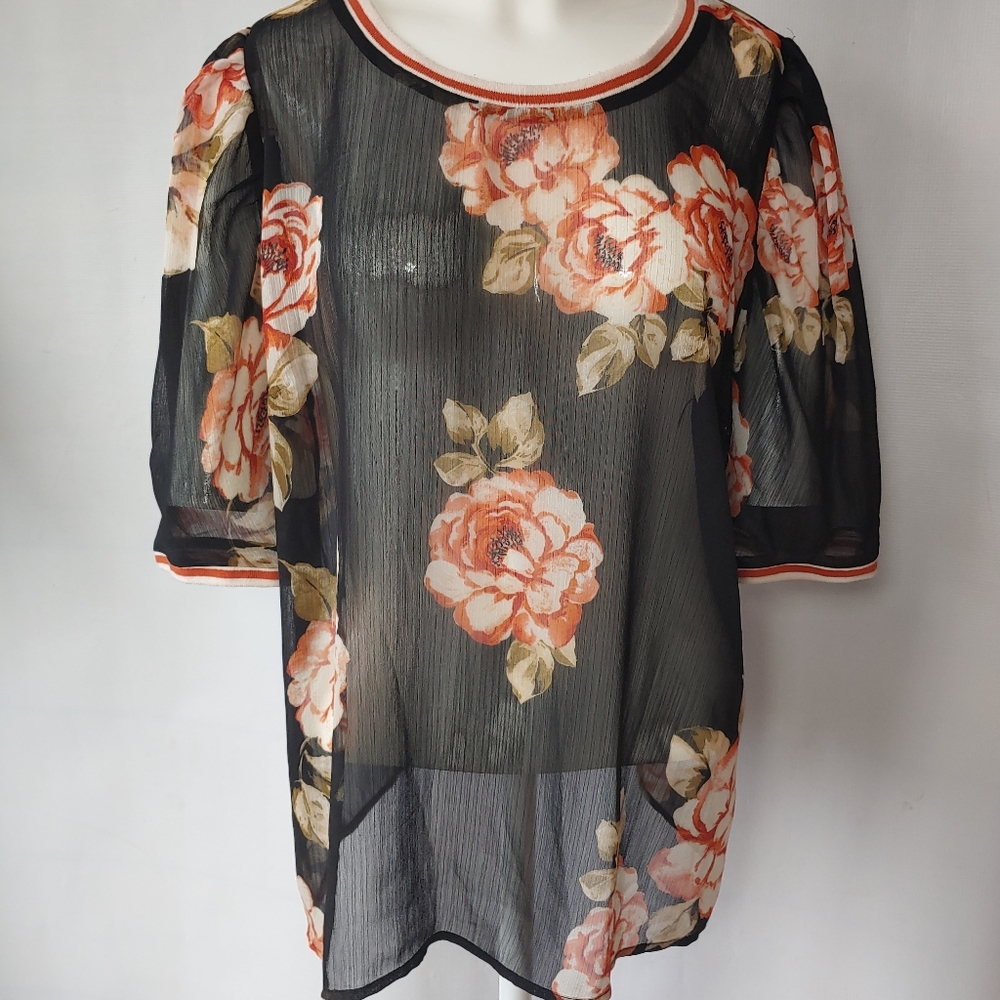 A New Day Sheer Floral Blouse Size Large